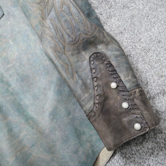 Vintage Polo Ralph Lauren Green Western Leather Shirt Jacket Embroidery Size M‎ - Picture 7 of 10